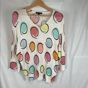 Charlie B Colorful Circles Knit Shirt Abstract Size Medium Sheer Lightweight